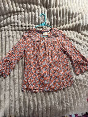 Maeve Orange and Navy Floral-Print Button-Down Blouse